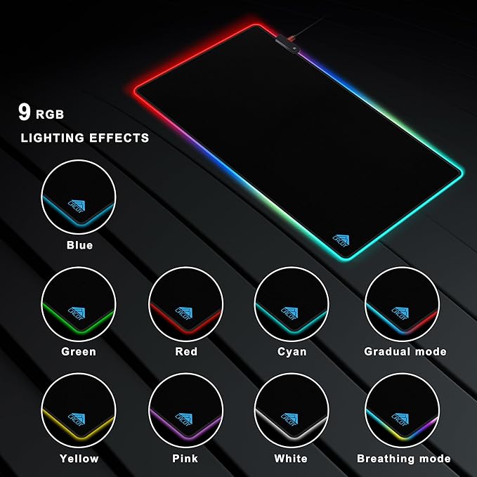 Cacoy 48" x 20" RGB Gaming Mouse Pad XXL, Large LED Mouse Mat with 9 Lights Modes, Lighting Up Desk Mat for Keyboard and Mouse, Extended Desk Pad Protector, Non-Slip Base Mousepad Accessories, Black