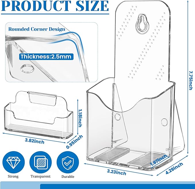 2 Pack 4 inches Brochure Holder Stand, Acrylic Pamphlet Display Stand, Plastic Table Stand Sign Holder with Slant Back Design for office, Store, Booklet, Document, Literature