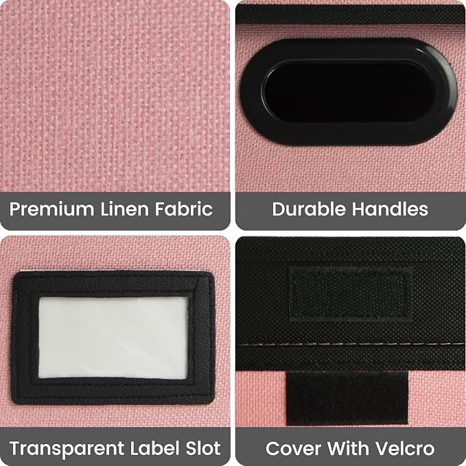 Qerlei File Organizer Boxes with Lids,Collapsible File Folder Organizer with Plastic Slide,Collapsible Filing & Storage Boxes for Office/Decor/Home (Pink, 2 Pack)