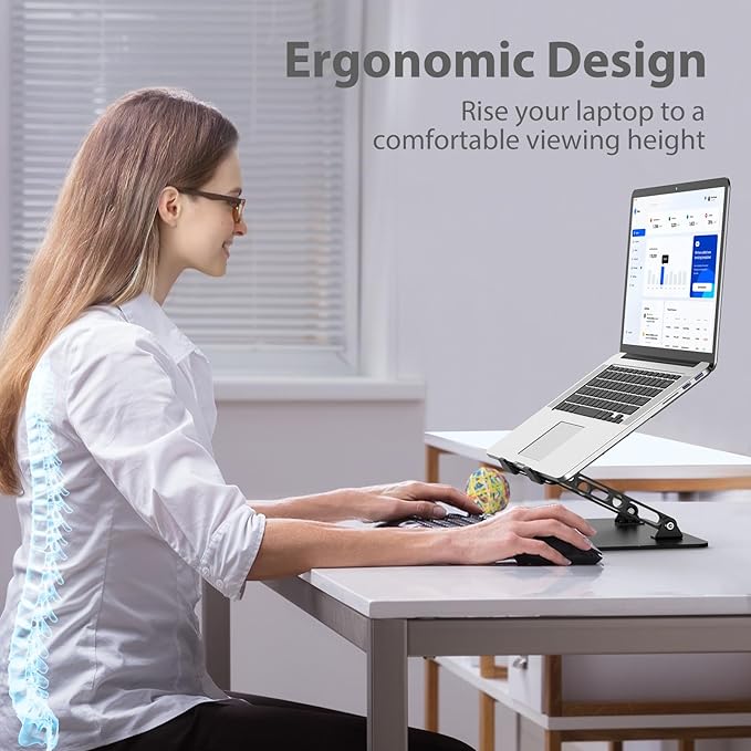 Adjustable Laptop Stand for Desk, Metal Foldable Laptop Riser Holder, Portable Desktop Book Stands, Ventilated Cooling Computer Notebook Stand Compatible with 10-15.6” Laptops