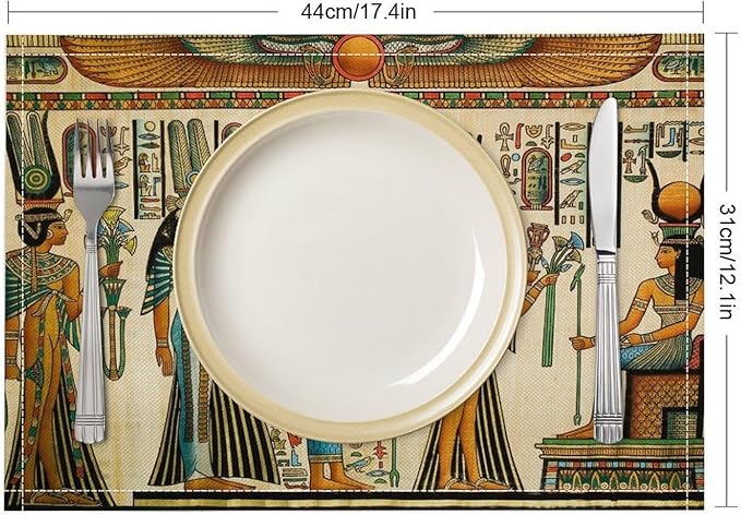 Ancient Egyptian Placemats Golden Egyptian Architecture Pyramid Old History Mural Linen Washable Table Mats Stain Heat-Resistant Desktop Decor Place Mats for Home Kitchen Dining Party 12x18 in 6 Pcs