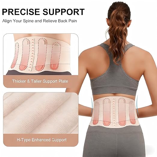 RANDY SUNThin Invisible Back Brace for Women, Adjustable Lumbar Support Belt, Breathable Posture Corrector Under Clothes for Office Desk Work, Home Office, Driving & Lower Back Pain Relief, Pink, Medium