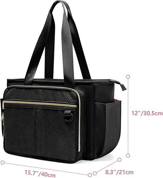 Teacher Tote Bag with Accordion File Organizer Pocket, Large Teacher Work Utility Bag for Women, Black(Patent Design)