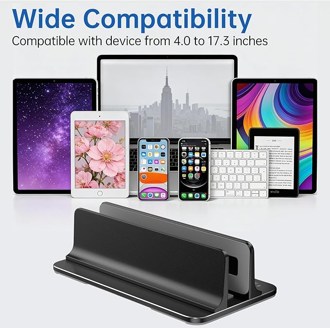 Vertical Laptop Stand for Desk Aluminum Book Holder with Adjustable Slot Desktop Accessories for MacBook Pro/Air Gaming Laptops, Black