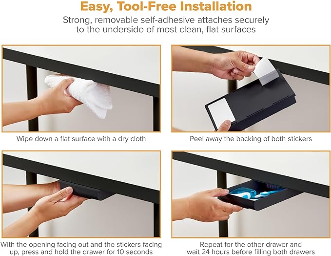 Bostitch Konnect Under Desk Drawer,Self-Adhesive Slide Out Storage Organizer with 4 Customizable Dividers,2 Count (Pack of 6)