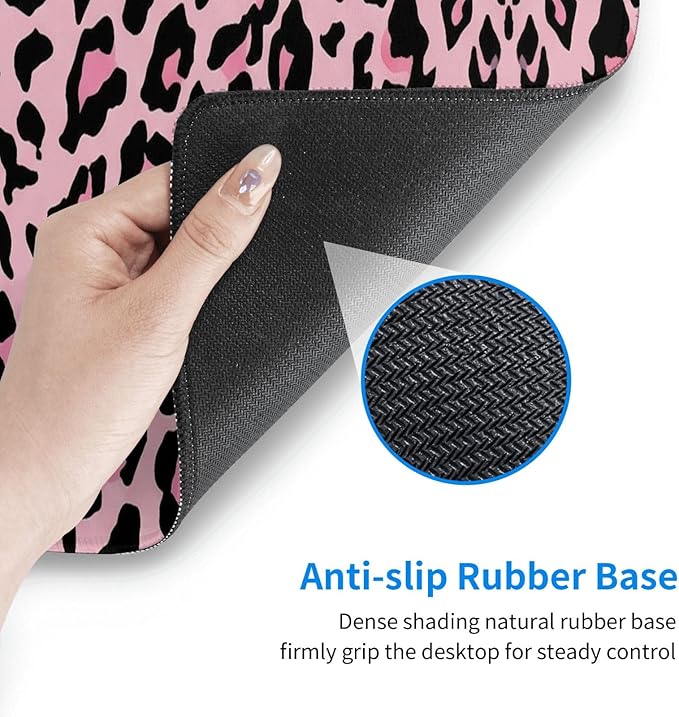 Pink Leopard Large Mouse Pad & Desk Mat Extended Mousepad with Stitched Edges Non-Slip Rubber Base Laptop Computer Keyboard Pad for Gaming, Office & Home Decor, XL - 31.5" X 11.8"