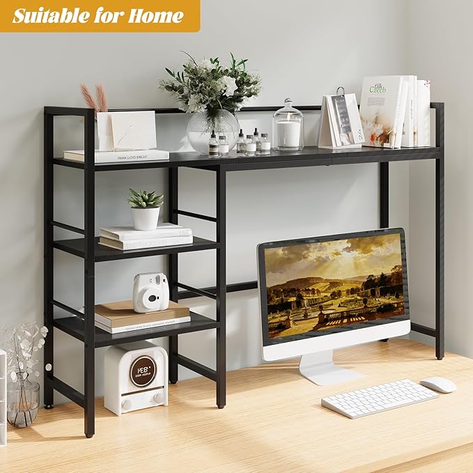 HavenlyYouth Desk Shelf, 45.4 Inch Wood Desk Organizer Shelf for Computer Monitor, Desk Hutch Storage, Desktop Shelf for Top of Desk, 3 Tier Desktop Bookshelf for Home Office Dorm, Black