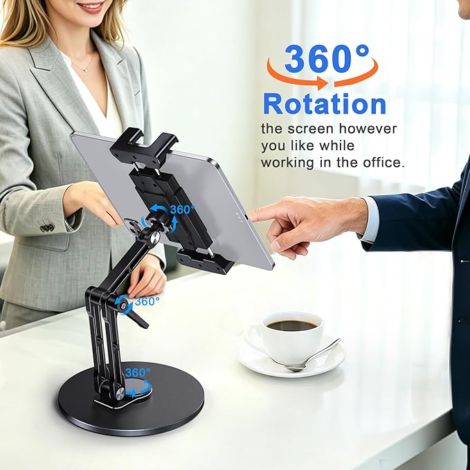 CreaDream iPad Stand for Desk, Portable Monitor Stand with Large Clamp up to 18.5", Tablet Stand Arm Holder with Heavy Duty 360° Rotating Base for 4.7"-13" Tablets, iPad Pro/Air/Mini