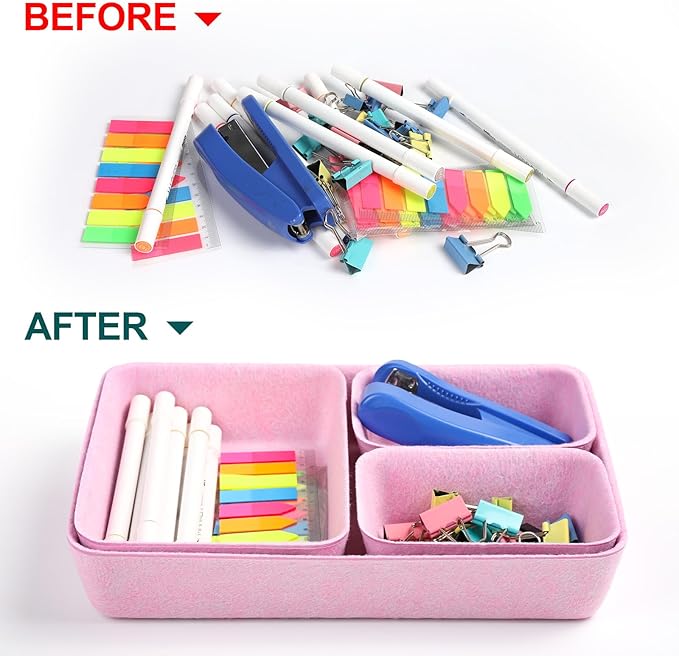 Desk Drawer Organizer,7 Pack Felt Drawer Organizer Shallow Drawer Organizers Felt Storage Bins,Desk organizer trays (Pink)