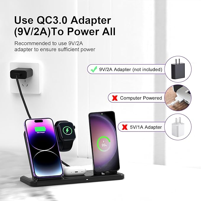Wireless Charger for iPhone Charging Station, Foldable 4 in 1 Fast Charging for iPhone 16 15 14 13 12 Pro Max Plus, Charger Stand for Apple Watch & Airpods 4 3 2 Pro,for Samsung Series White