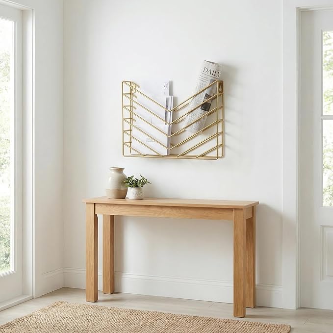 Gold File Organizer, Wall Mounted Magzine Rack,Gold Wall Mount File Organizer, Geometric Wall Metal Magazine Holder, Document Holder for Wall in Office and Home