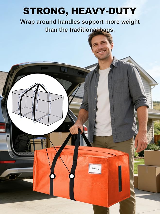 HOMESURE Supports 200lbs Heavy Duty Moving Bags - Strong Zipper & Wrap-Around Handles - Water-Resistant Storage Totes, Durable Alternative to Moving Boxes- 12 Pack -Multi-Color System for Easy Sorting