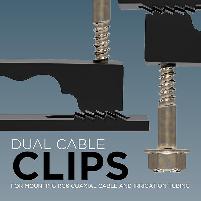 THE CIMPLE CO Dual Cable Clips with Screws - 1/2 Inch Coaxial Cable Clamps Outdoor - Exterior Cord Management for Coax, CAT Ethernet, Electrical Wire - Screw Clamps for Wires on Wall - 10 PCS, Black