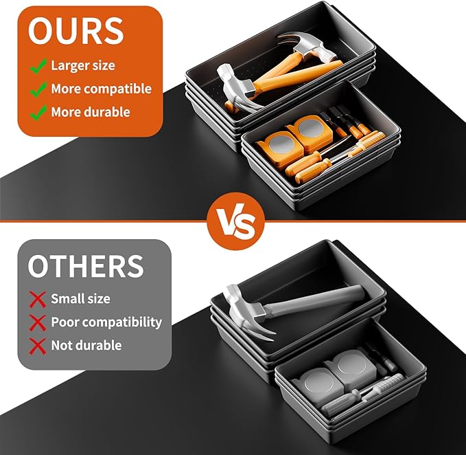 5 Sizes Tool Drawer Organizer - 69 PCS Tray, Desk Drawer & Rolling Tool Chest Organizer (Black)