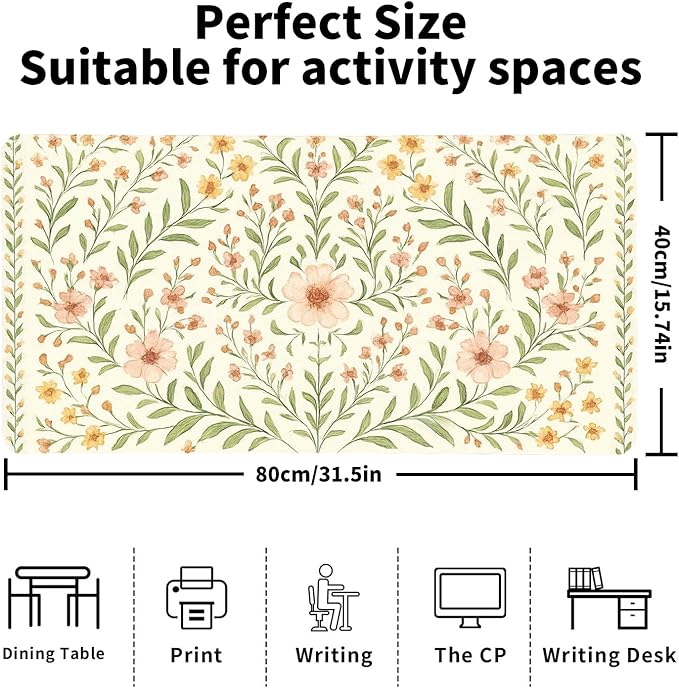 Romantic Floral Bouquet Desk Mat, Elegant PU Leather Desk Pad for Women - Large Non-Slip Office Mat to Elevate Your Gaming & Home Workspace (23.6x11.8 Inch)