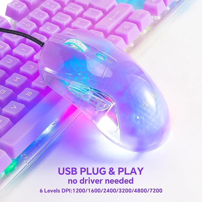 CHONCHOW RGB Gaming Keyboard and Mouse Combo,USB Wired Custom Clear Keyboards, Rainbow LED Backlight Transparent Keyboard Mouse Set for Computer Windows PC PS4 Xbox Laptop