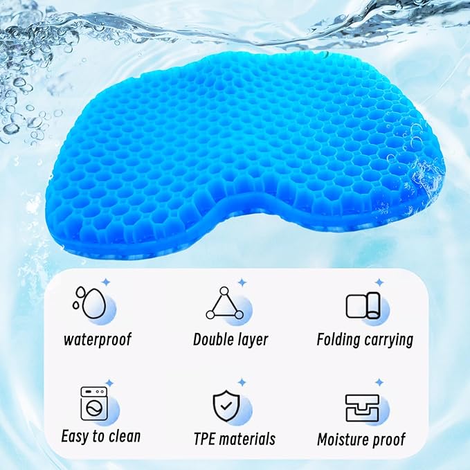 Kayak Seat Cushion - Blue Cooling Gel Kayak Accessory Removable Waterproof Cover | Comfort for Kayak Seats, Fishing, Car seat，Office Chair & Outdoor Use