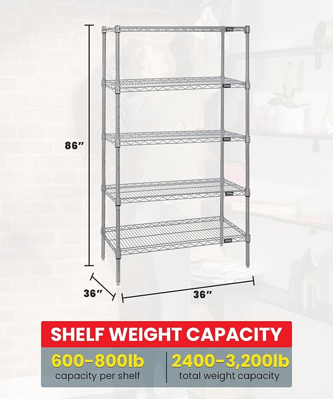 Quantum Storage Systems WR86-3636S-5 Starter Kit Wire Shelves Stainless Steel 5 Shelves 86" H x 36" W x 36" D