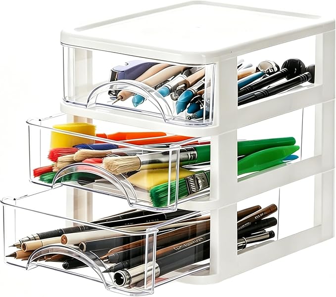 Plastic Desktop Drawer Organizer, Small Clear 3-Tier Storage Drawers, Mini Desk Organizer for Office Stationery Makeup Vanity Supplies