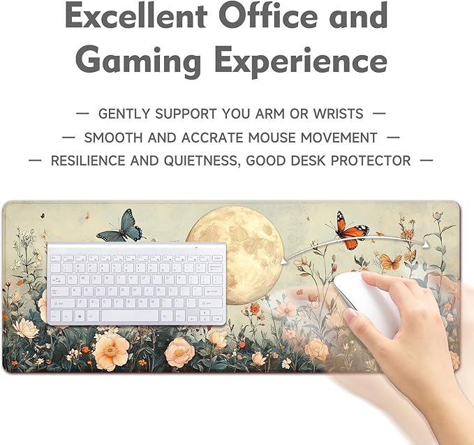 Desk Mat Mouse Pad Gaming Desk Pad XL Large Mouse Mat Office Decor Accessories (Butterfly Flower)