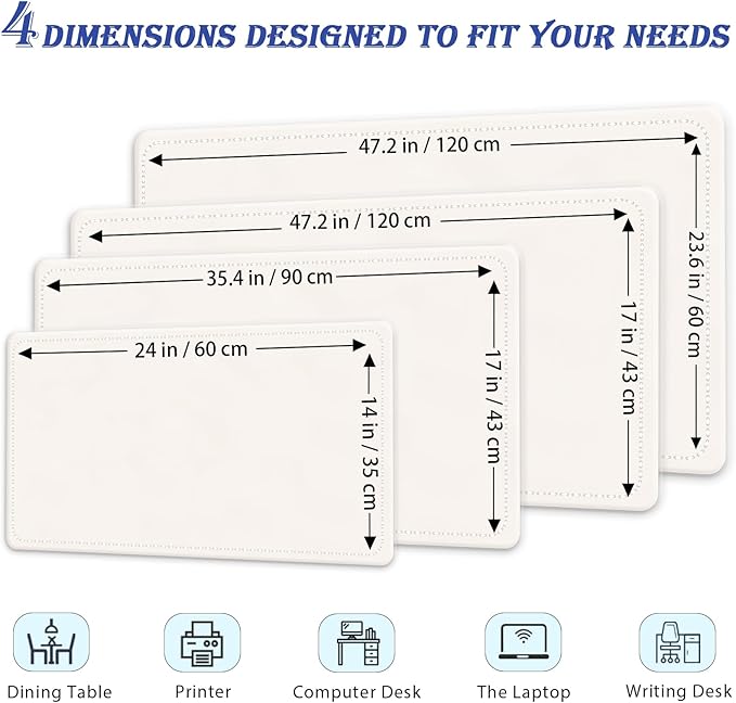 Large Desk Pad, 47.2" x 17" PU Leather Desk Mat for Desktop, Non-Slip Office Desk Mat for Desk, Desk Blotter Pad, Waterproof Computer Pad for Desk, Keyboard Mats for Home & Office (Ivory White)