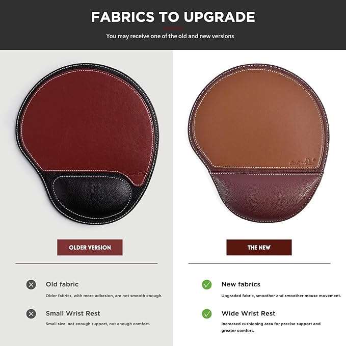 Brown Office Square Leather Mouse Pad with Wrist Rest Non-Slip Design, Business Style Gaming PU Mousepad for Learners, Workers &Computer Users.