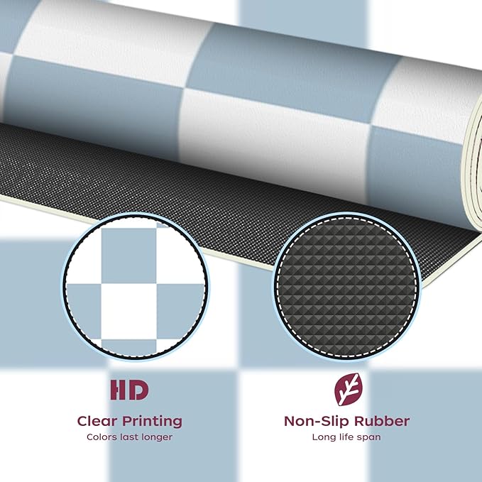 Large Checkered Desk Mat 35.4" x 15.7", PU Leather Desk Pad Protector, Large Mouse Pad for Desk, Non-Slip Blue Desk Mat, Waterproof Writing Pad for Office and Home