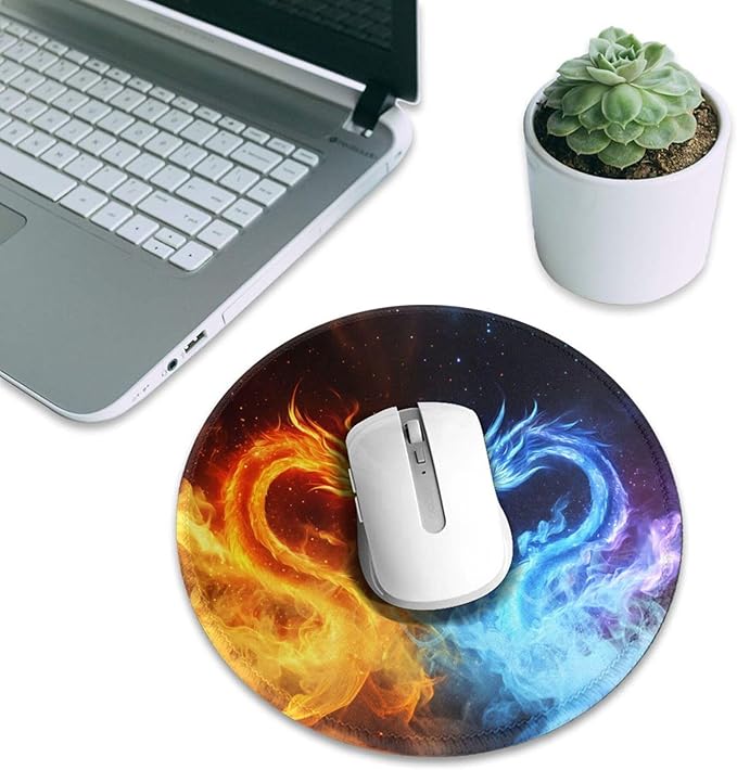 Dragon Round Mouse Pad Premium Textured Mouse Mat Washable Mousepads with Extended Stitched Edges Non Slip Rubber Base Small Mousepad 7.9 X 7.9 X 0.12 Inches