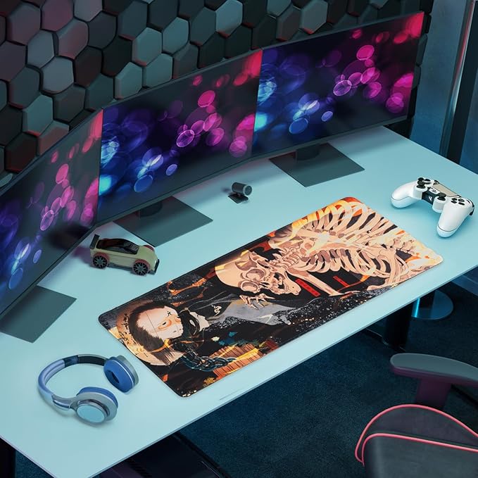 BELLEMOND Japanese Art Desk Mat | Large 31.5x11.8in Anime Mouse Pad for Keyboard & Mouse | Non-Slip Base, Water-Repellent | Original Japanese Design | Yokai Rising