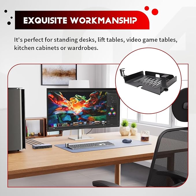 Metal Storage Tray No Drill Under Desk Laptop Mount with Cable Management Multipurpose Household Hanging Organizer