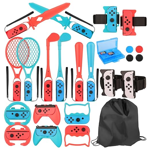 RTop 24 in 1 Switch Sports Accessories Kit for Nintendo Switch Sports, Switch Controllers Joy-Con Grips, Family Accessories Bundle Compatible with Nintendo Switch/Nintendo Switch OLED-With Carry Bag
