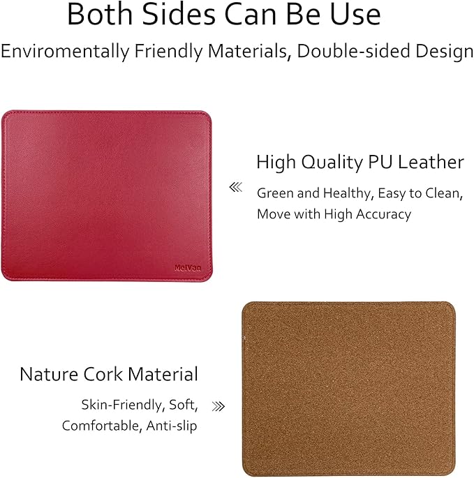 MelVan PU Leather Mouse Pad with Stitched Edge, Wood Mousepad, Waterproof Gaming Mouse Pad Mat for Computers, Laptop, Office & Home, 10.2" x 8.3", 1 Pack (Burgundy)