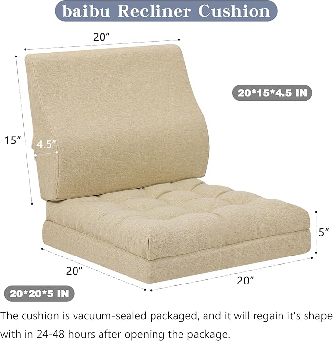 baibu Extra Large Memory Foam Recliner Cushions with Lumbar Support Pillow for Elderly, 20x20x5 Inch Thick Dual-Layer Patent Design Non-Slip Recliner Seat Cushion for Reduce Hip & Lumbar Pain, Beige