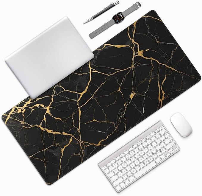 Black Marble Texture Large Mouse Pad & Desk Mat Extended Mousepad with Stitched Edges Non-Slip Rubber Base Laptop Computer Keyboard Pad for Gaming, Office & Home Decor, XXXL - 35.4" X 15.7"