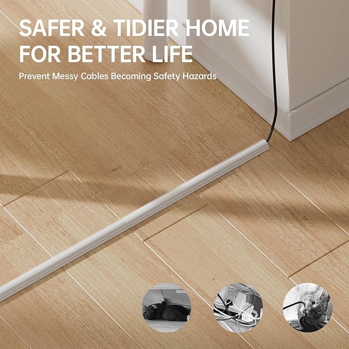 Delamu 85in Adhesive Cord Hider Wall, Mounted TV Cord Cover Kit, Multiple Cable Raceways for Wall Corner, Wire Cover Hiders for 1-2 Cables, 1.18" W X 0.43" H, White