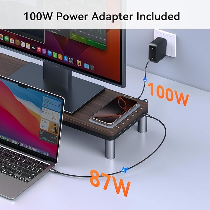 TobenONE MacBook Docking Station 10 in 1 (Monitor Stand, Wireless), USB C Docking Station with 4K@60Hz HDMI, Wireless Charging Pad, 100W Power Supply, 5 USB Ports, Ethernet, for Dell/Lenovo/HP/MacBook