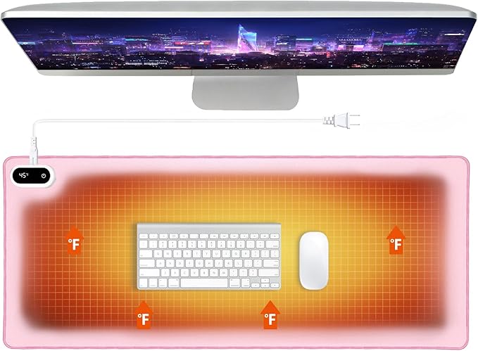 Heated Desk Pad - 31.5" x 13" Large Heated Mouse Pad & Desk Mat, 5 Temp Settings, 5s Fast Heat, Auto Shut-Off, for Cold Office, Gaming & Winter Desk Setup (Pink)