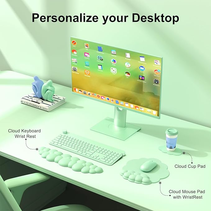 MOKURU Cloud Mouse Pad with Wrist Rest, Cloud Keyboard Wrist Rest, Mouse Pad Wrist Support, Ergonomic Keyboard Mouse Wrist Support (Green)