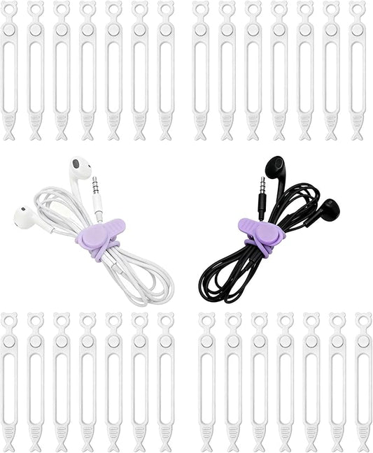 28 Pcs Silicone Cable Ties Reusable, White Cable Cord Organizer Straps for Charging Wire, Computer Cords