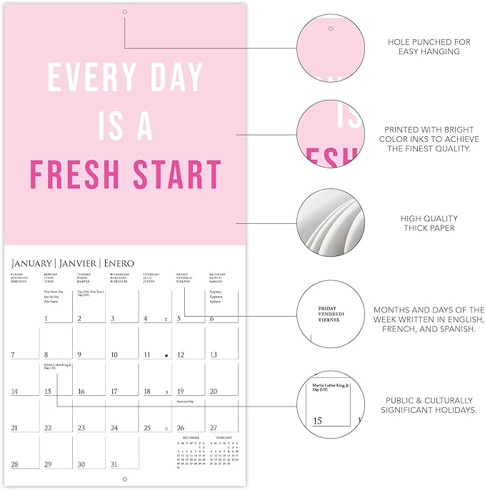 Graphique 2024 Girl Boss Mini Wall Calendar | 7” x 7” | Thick Paper | Home & Office Organizer | Large Monthly Grid | 3 Languages & Marked Holidays | 4 Month Preview Page for 2025