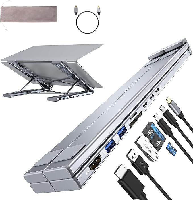 Laptop Docking Station Stand, 8 in 1 USB C Hub HDMI Portable Laptop Stand with USB Ports, USB C Multiport Adapter USBC Dock Station Computer Holder for MacBook Pro/Air, Dell, HP, Lenovo, ASUS