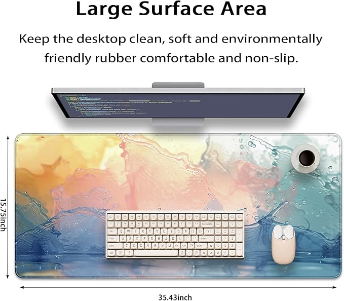 35.4 x 15.7 in, XXL Large Mouse Pad for Desk, Extended Keyboard Mouse Mat for Computer Office, Big Mouse pad with Stitched Edges, Gaming Pc-Color Splashes