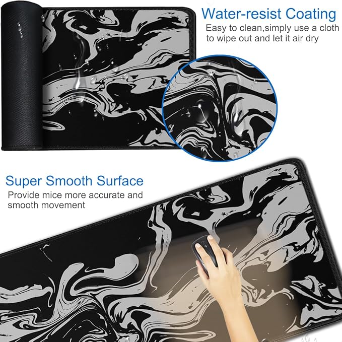 Gaming Mouse Pad, 31.5x15.7 inch Large Extended Computer Keyboard Mouse Mat, Water Resist Non-Slip Mousepad Rubber Base Long XXL Desk Mouse Pad for Gaming, Office & Home, Marble White