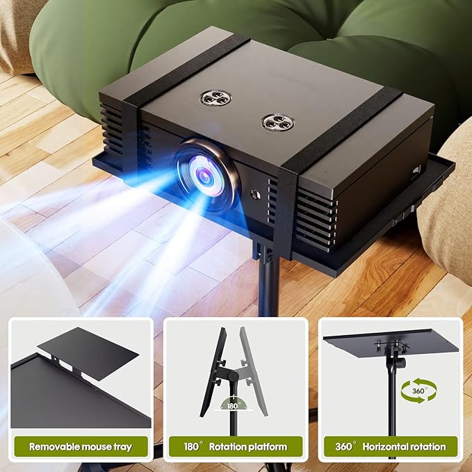 Projector Stand Laptop Tripod - Portable Tripod Adjustable Height 20 to 60 Inch, Projector Stand with Gooseneck Phone Holder ＆ Mouse Tray, Laptop Floor Stand for Podium, Studio, DJ Racks