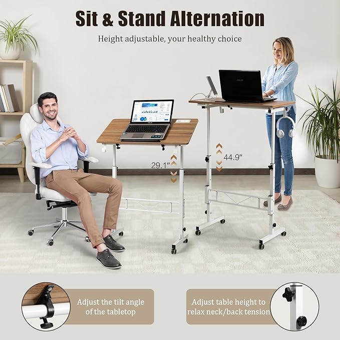 SIDUCAL Standing Desk Height Adjustable with Tiltable Tabletop, Vintage Oak