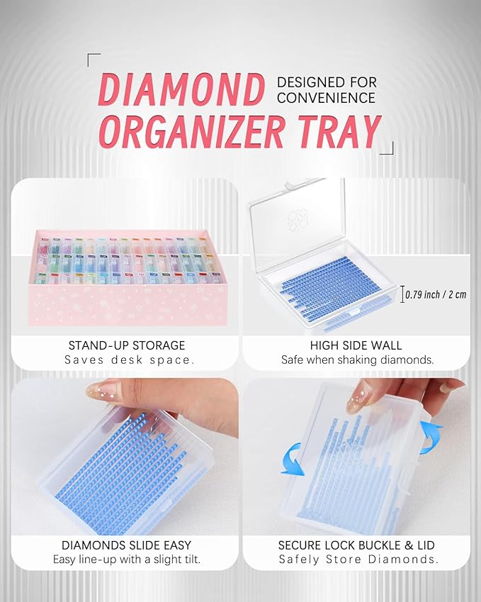 forever young 45pcs Diamond Painting Storage Containers Trays, Diamond Art Accessories Diamond Painting Trays with Lids, 2-in-1 Storage, Bead Storage & Line-Up, Box Package