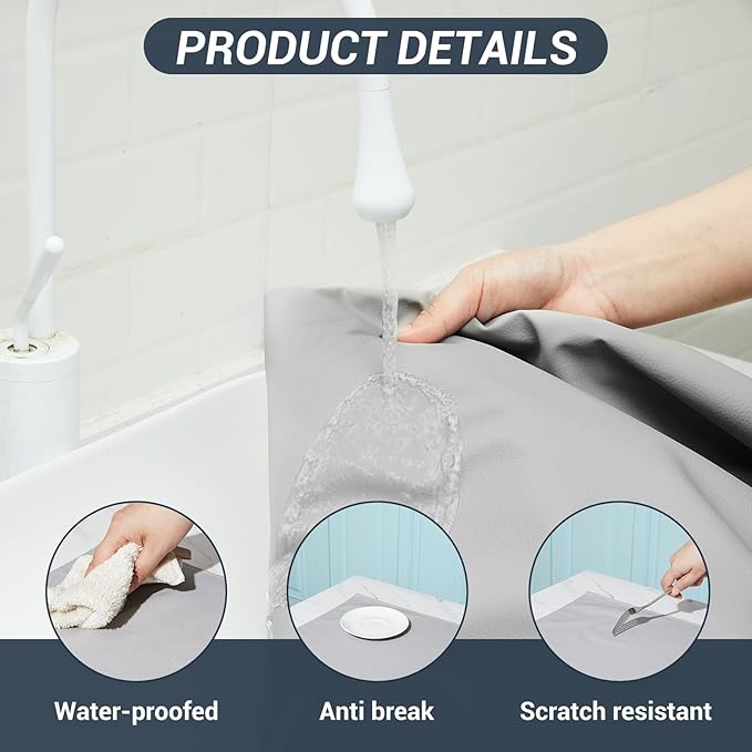 Zhehao 31.5'' x 47'' Large Countertop Protector Mat, Waterproof Heat Resistant PU Leather Top Table Cover Protector for Kitchen Dining Room, Crafting Desk, Gray