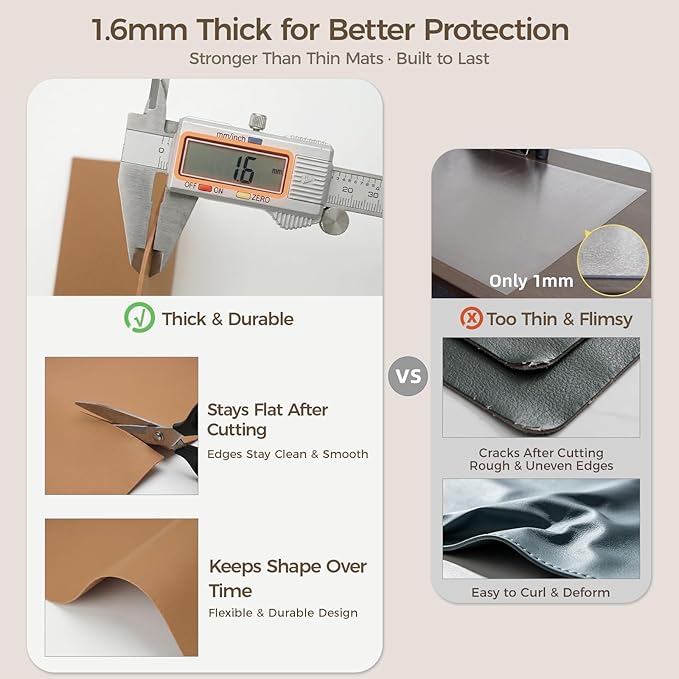 1.6mm Thick Leather 18x84 Inch Non-Slip Mat, Waterproof Countertop Protector, Extra Long Kitchen Counter/Dining Table Protector, Caramel Brown