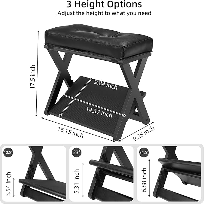 HOMELTSTBO Adjustable Foot Rest for Under Desk, Wooden Double Step Desk Footrest with 3 Height Options & Non-Slip EVA Surface, Ergonomic Foot Stool Under Desk,Enhances Posture,Home Office-Black