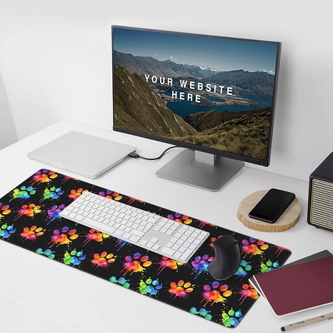 Cute Dog Paws Large Mouse Pad & Desk Mat Extended Mousepad with Stitched Edges Non-Slip Rubber Base Laptop Computer Keyboard Pad for Gaming, Office & Home Decor, XXXL - 35.4" X 15.7"